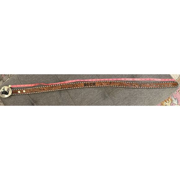 Vintage Tooled Stitched Western Cowboy Leather Belt - Picture 12 of 12